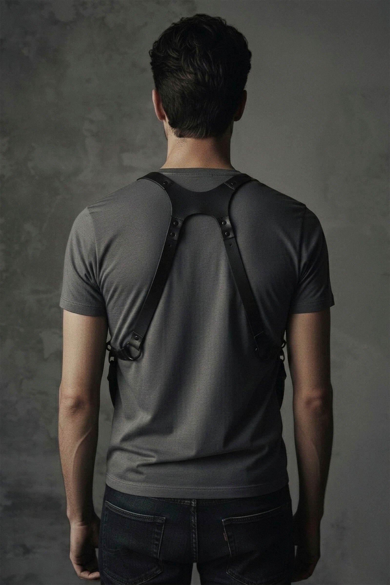 Rear editorial view of Monkey Vest on male body
